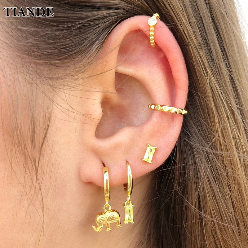 

TIANDE Silver Color Gold Plated Dangle Earrings for Women Vintage Piercing Elephant Hoop Drop Earrings 2022 Jewelry Wholesale