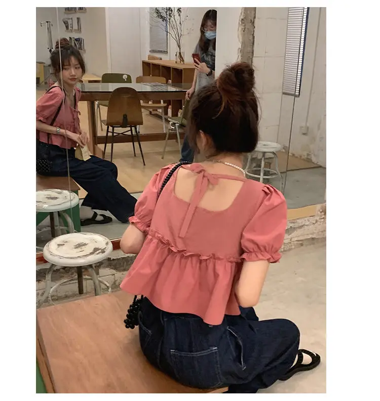 Blouses Women Bandage Sweet Loose French Style Pure Crop Tops Fashion Puff Sleeve Tender Casual Girlish All-match Student Summer
Blouses Women Bandage Sweet Loose French Style Pure Crop Tops Fashion Puff Sleeve Tender Casual Girlish All-match Student Summer