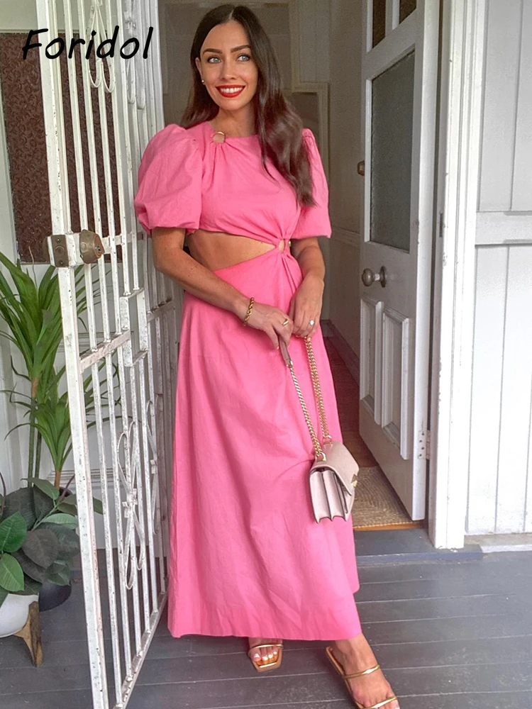 Pink O Neck Summer Casual Maxi Dress Women Front Hollow Out Sexy Beach Dress Metal Ring Back Button Zipper Dress Vestidos 2022
Pink O Neck Summer Casual Maxi Dress Women Front Hollow Out Sexy Beach Dress Metal Ring Back Button Zipper Dress Vestidos 2022