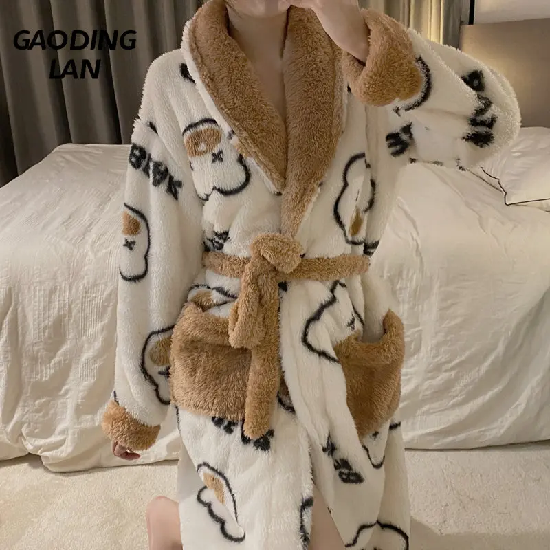 Large Size Women Thick Warm Long Sleeve Plush Robes Sweet Cartoon Print Bathrobe Winter Coral Velvet Sleepwear Flannel Nightwear
Large Size Women Thick Warm Long Sleeve Plush Robes Sweet Cartoon Print Bathrobe Winter Coral Velvet Sleepwear Flannel Nightwear