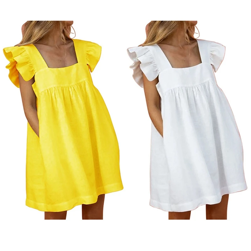 2X Summer Square Neck Ruffle Butterfly Sleeve Square Neck Short Mini Ruffled Dress M White/Yellow
2X Summer Square Neck Ruffle Butterfly Sleeve Square Neck Short Mini Ruffled Dress M White/Yellow