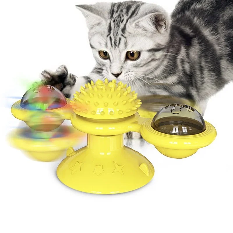 

Cat Puzzle Windmill Toys Cat Interactive Game Toys Cat Whirling Turntable with Brush Windmill Kitten Toothbrush Chew Toys