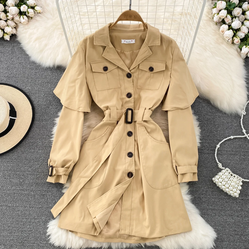 Mid-length Windbreaker Coat Autumn Fashion Lapel Single-breasted Slim-fit Waist-tie Belt Slim Tooling Shirt Dress Women
Mid-length Windbreaker Coat Autumn Fashion Lapel Single-breasted Slim-fit Waist-tie Belt Slim Tooling Shirt Dress Women