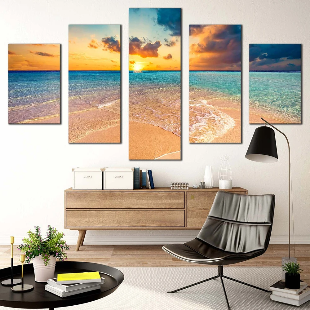 Cloudy Ocean Canvas Wall Art Yellow Sky Maldives Island Posters and Print Blue Sea Ocean Beach 5 Piece for Living Room Decor
Cloudy Ocean Canvas Wall Art Yellow Sky Maldives Island Posters and Print Blue Sea Ocean Beach 5 Piece for Living Room Decor