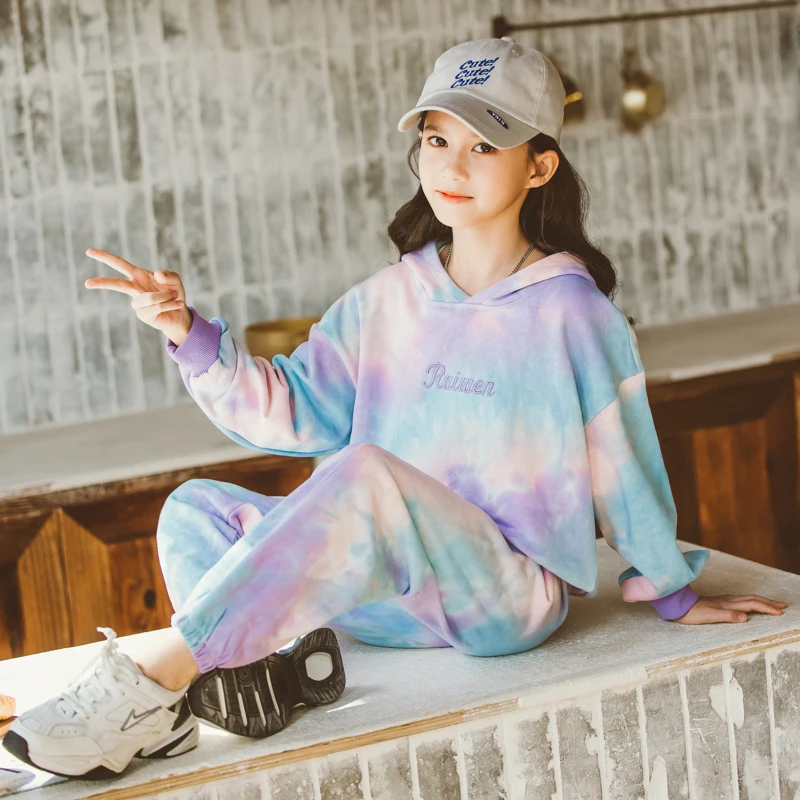 Young Girls Tie Dye hoodied sweatshirt Suit Kids colourful tops+pants Two-piece Teens Sport Clothes Sets for 15 Years Old Girls
Young Girls Tie Dye hoodied sweatshirt Suit Kids colourful tops+pants Two-piece Teens Sport Clothes Sets for 15 Years Old Girls