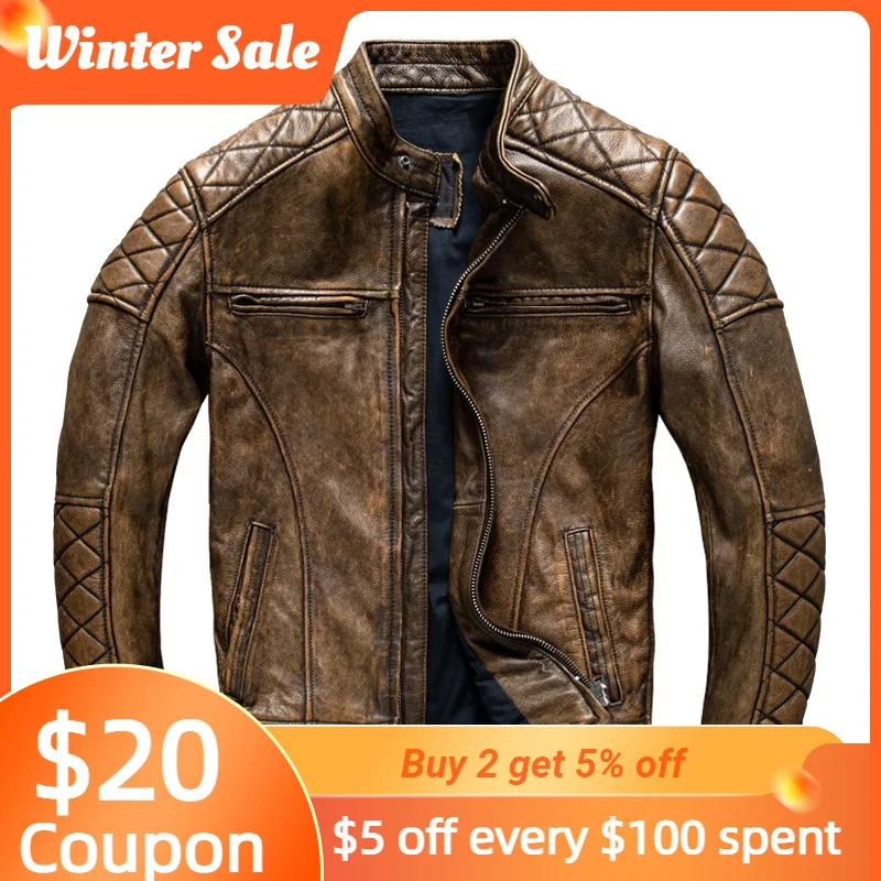 Vintage Brown Men's Spring Jacket Plus Size 5XL Motorcycle Style Natural Cowhide Autumn Slim Fit Biker Genuine Leather Coats
Vintage Brown Men's Spring Jacket Plus Size 5XL Motorcycle Style Natural Cowhide Autumn Slim Fit Biker Genuine Leather Coats