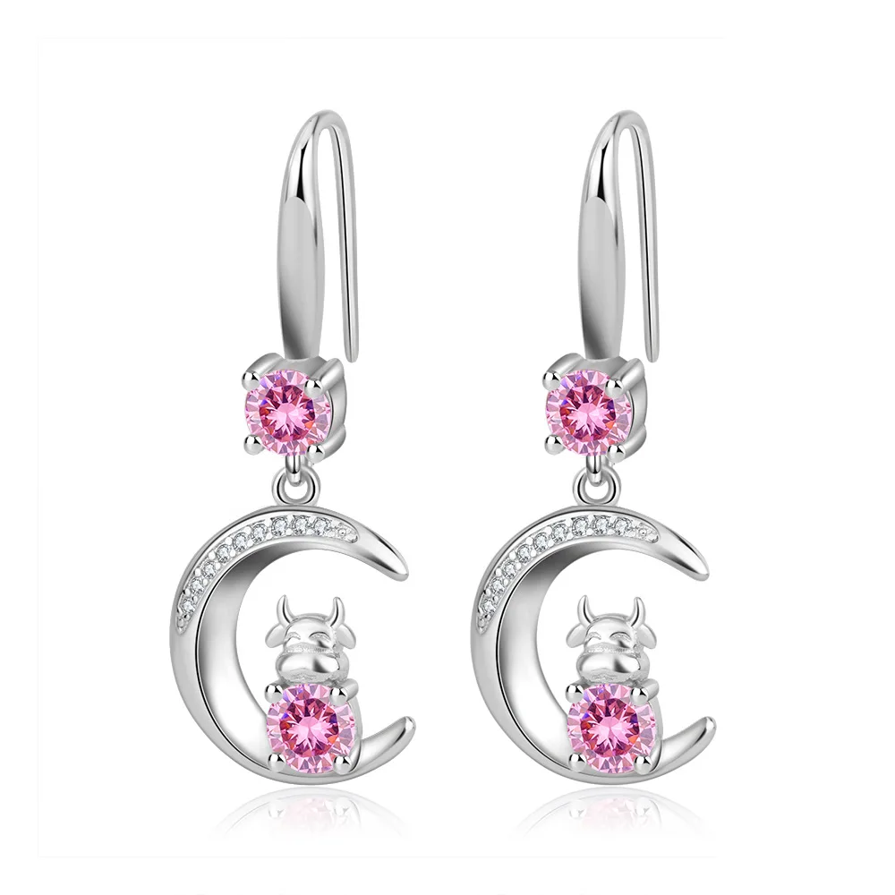 High Quality S925 Silver Hoop Earrings Pink Zircon Temperament Cute Cow Drop Earring for Women Part Wedding Jewelry 2022
High Quality S925 Silver Hoop Earrings Pink Zircon Temperament Cute Cow Drop Earring for Women Part Wedding Jewelry 2022