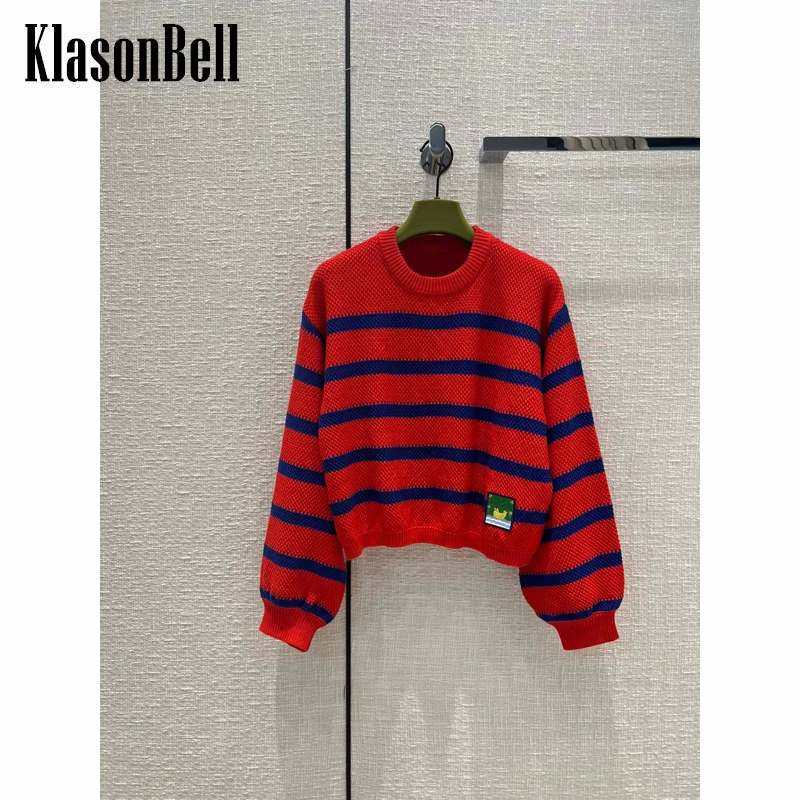 9.17 KlasonBell Temperament Contrast Color Striped Embroidery Pattern Knitted Short Pullover Sweater Women
9.17 KlasonBell Temperament Contrast Color Striped Embroidery Pattern Knitted Short Pullover Sweater Women