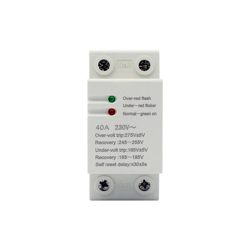 40A 230V Household Din rail automatic recovery reconnect over voltage and under voltage adjustable protective device protector
40A 230V Household Din rail automatic recovery reconnect over voltage and under voltage adjustable protective device protector
