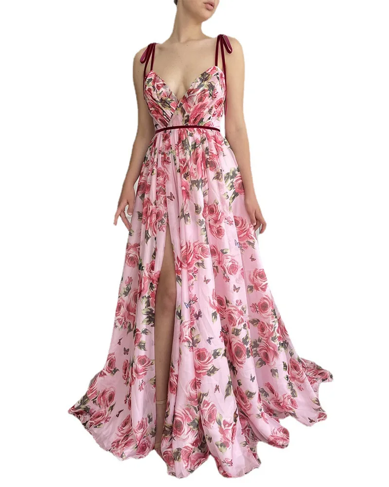 2022 Rose Print Chiffon Party Dress Women Summer Lace-up Sleeveless V Neck Loose Split Hem Vestido Boho Sexy Slip Dresses
2022 Rose Print Chiffon Party Dress Women Summer Lace-up Sleeveless V Neck Loose Split Hem Vestido Boho Sexy Slip Dresses