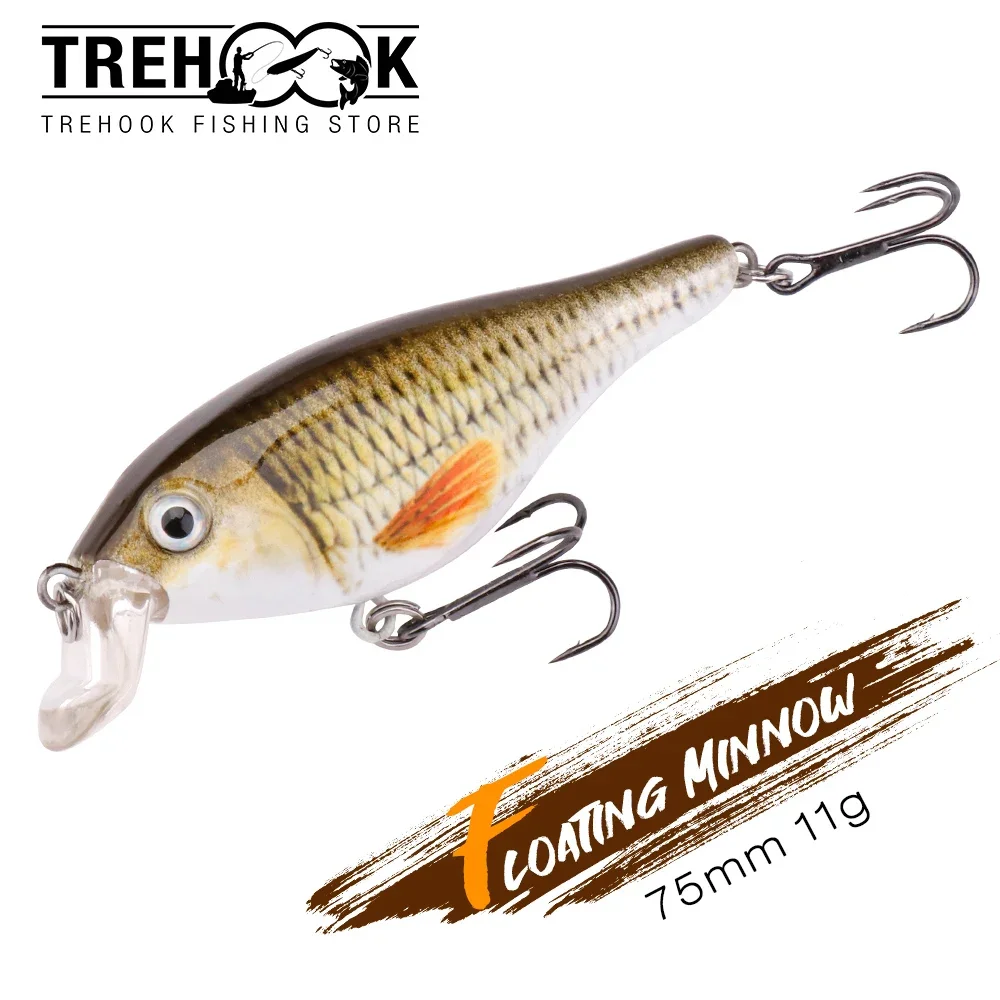 TREHOOK 7.5cm 11g Floating Minnow Fishing Lures Lifelike Skin Streamline Body Treble Hooks Fishing Articles
TREHOOK 7.5cm 11g Floating Minnow Fishing Lures Lifelike Skin Streamline Body Treble Hooks Fishing Articles