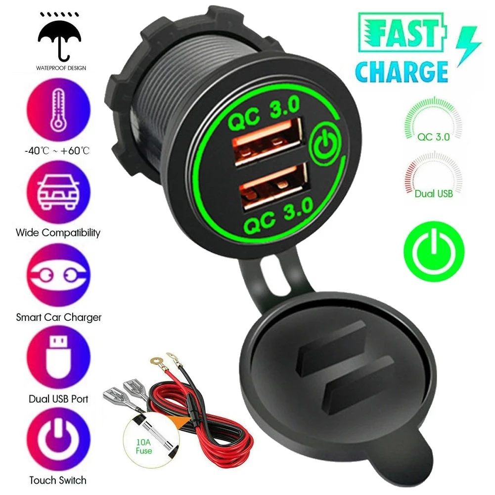 Quick Charge 3.0 36W Car Dual USB Charger QC 3.0 Waterproof with Voltmeter Switch for 12V/24V Motorcycle ATV Boat Marine RV
Quick Charge 3.0 36W Car Dual USB Charger QC 3.0 Waterproof with Voltmeter Switch for 12V/24V Motorcycle ATV Boat Marine RV