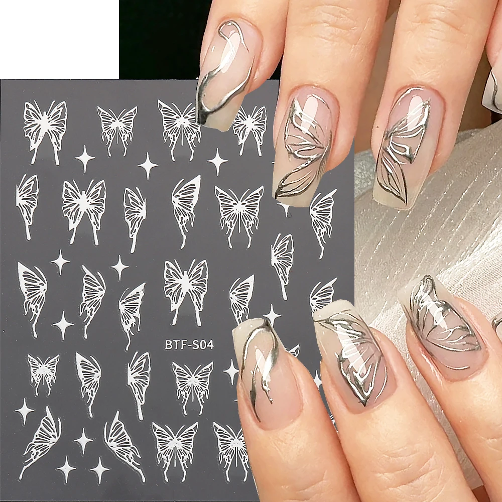 

3D Holographic Butterfly Nail Stickers Silver Gold Chrome Stars Sliders Decals For Nails Art Manicure Decorations LEBBTF-S04