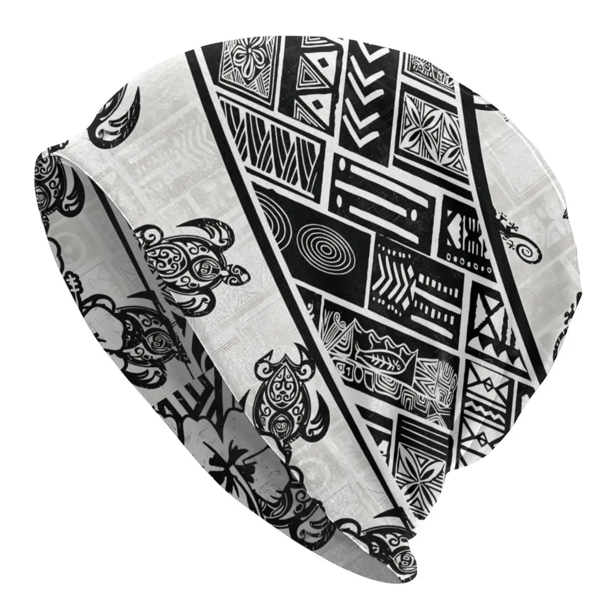 

Black And White Polynesian Tribal Distressed Bonnet Homme Sport Samoan Skullies Thin Beanies Caps Style Fabric Hats
