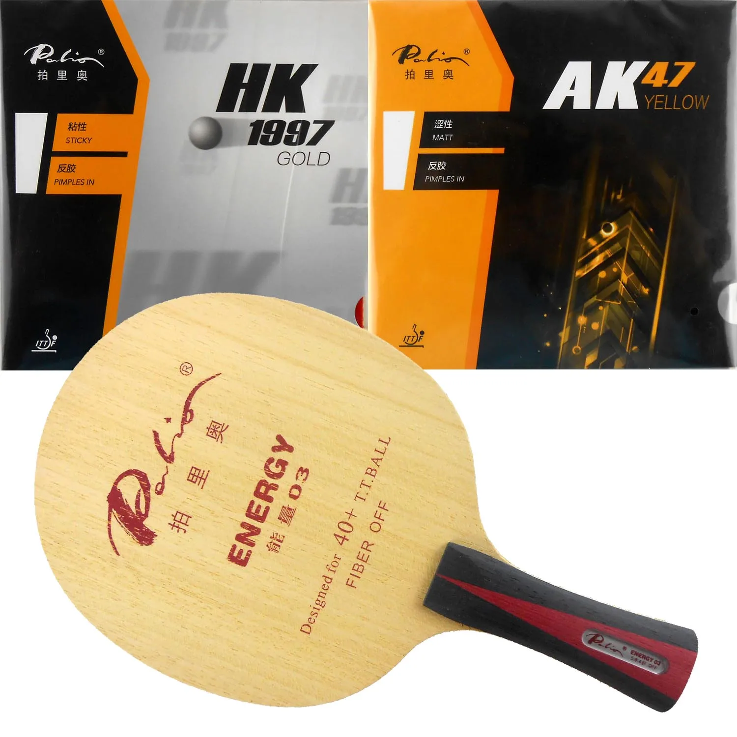 Pro Table Tennis Combo Racket Palio Energy03 pingpong blade with Palio HK1997 gold and AK47 YELLOW Matt pingpong rubber
Pro Table Tennis Combo Racket Palio Energy03 pingpong blade with Palio HK1997 gold and AK47 YELLOW Matt pingpong rubber