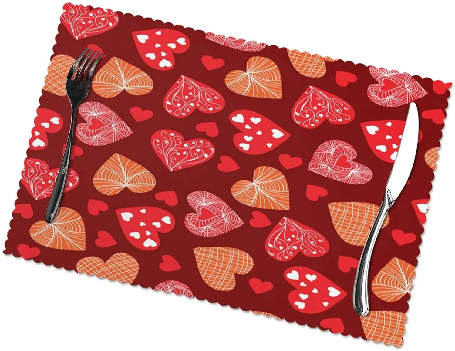 Valentine's Day Love Heart Placemats Set of 6 Heat-Resistant Washable Table Non-Slip Place Mat for Dining Table 12 X 18 Inches
Valentine's Day Love Heart Placemats Set of 6 Heat-Resistant Washable Table Non-Slip Place Mat for Dining Table 12 X 18 Inches