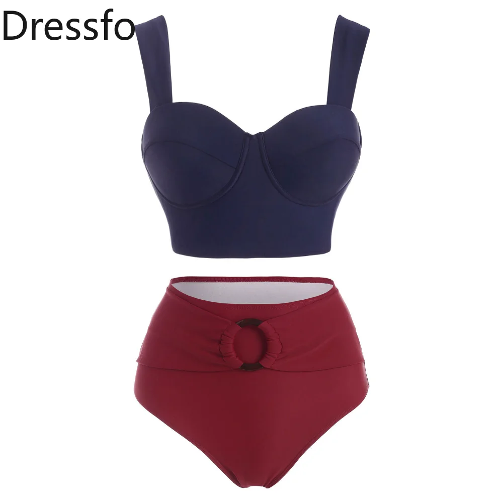 

Dressfo Underwire Tankini Swimsuit Push UP O Ring Tummy Control Swimwear Mix and Match High Waist Bikini Set Bathing Suit Women