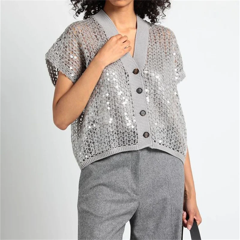 Women's Sweater 2023 Autumn Trend Korean Fashion Sequin Decoration Knitted Cardigan Elastic Hollow Sleeveless Top Y2k Clothing
Women's Sweater 2023 Autumn Trend Korean Fashion Sequin Decoration Knitted Cardigan Elastic Hollow Sleeveless Top Y2k Clothing