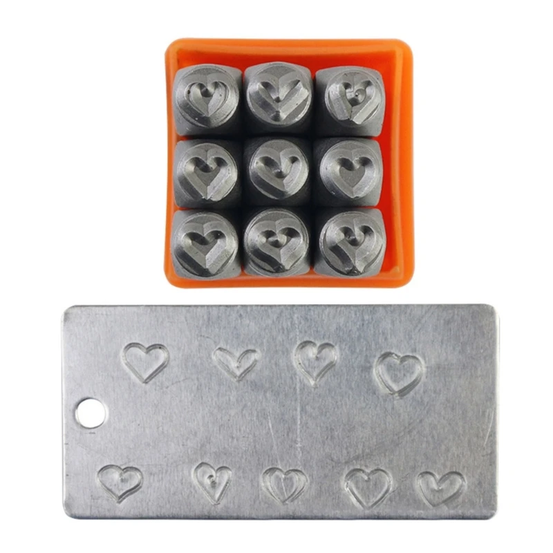 9Pcs Professional Steel Metal Stamp Set (1/8”) 3mm/(1/4”) 6mm Steel Heart Punch Set for DIY-Jewelry Craft Stamping
9Pcs Professional Steel Metal Stamp Set (1/8”) 3mm/(1/4”) 6mm Steel Heart Punch Set for DIY-Jewelry Craft Stamping