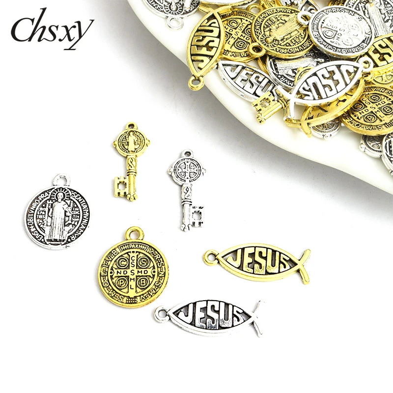10/15/20pcs Catholic Fish Jesus Cross Key Alloy Charm Antique Gold/Silver Color Amulet Pendant for Jewelry Making DIY Accessorie
10/15/20pcs Catholic Fish Jesus Cross Key Alloy Charm Antique Gold/Silver Color Amulet Pendant for Jewelry Making DIY Accessorie