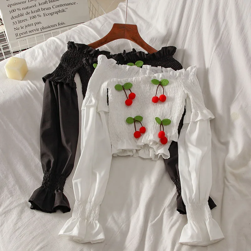 Vintage Sweet Flare Sleeve Crop Top Chiffon Blouses 2022 Summer New Cherry Embroidery Shirts Korean Elegant Ruffles Blusas Mujer
Vintage Sweet Flare Sleeve Crop Top Chiffon Blouses 2022 Summer New Cherry Embroidery Shirts Korean Elegant Ruffles Blusas Mujer
