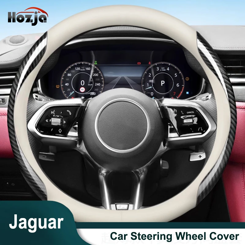 

Four Seasons Motors Steering Wheel Cover Non Slip Fiber Leather For Jaguar XE XF XJ F-TYPE XK X250 X260 Auto Accessories