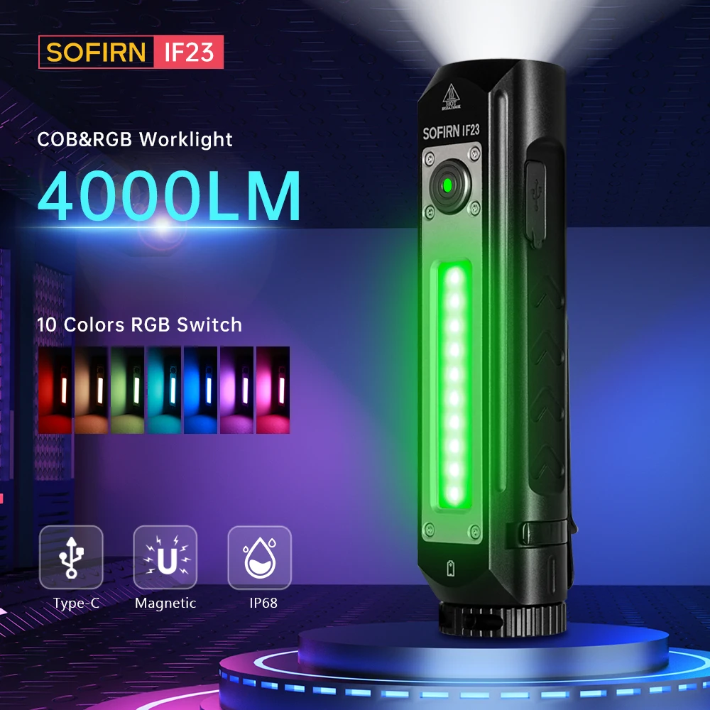 

NEW Sofirn IF23 RGB COB Torch 4000lm Powerful XHP50B LED Flashlights 21700 3A USB C Rechargeable Flood Spot Magnetic Worklight