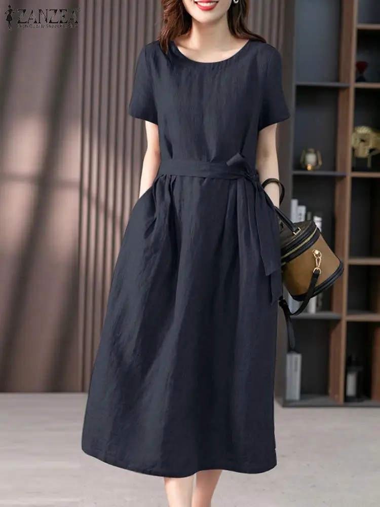 ZANZEA Vintage Summer Short Sleeve Solid Midi Dress Fashion Women Party Work Vestido O Neck Casual Belted Sundress Robe Kaftan
ZANZEA Vintage Summer Short Sleeve Solid Midi Dress Fashion Women Party Work Vestido O Neck Casual Belted Sundress Robe Kaftan
