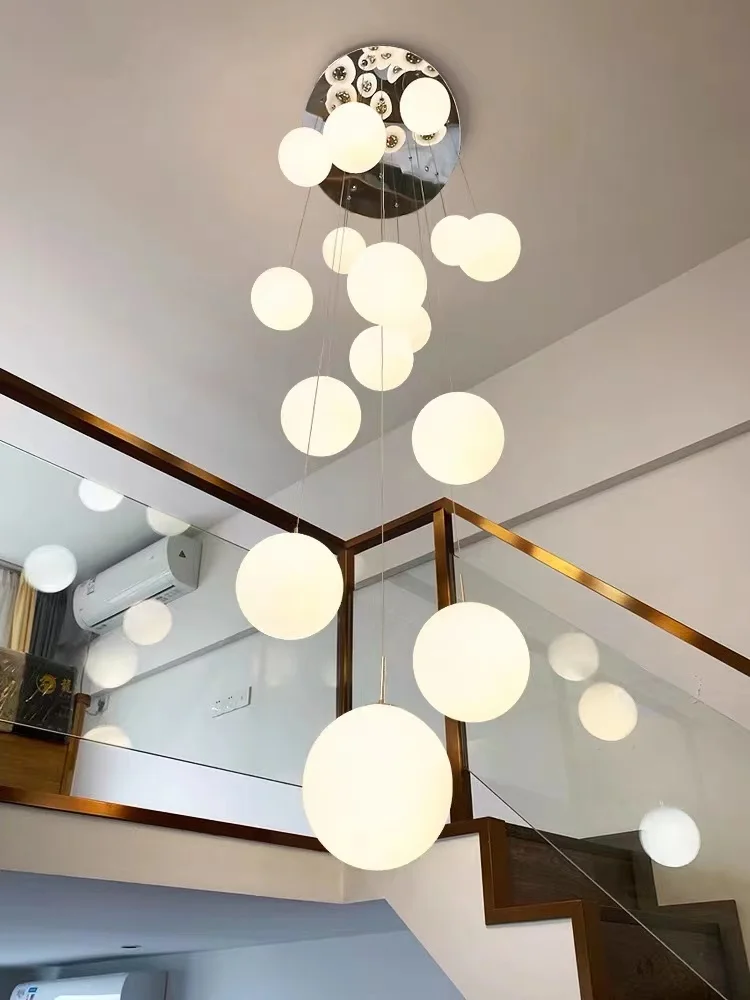 Duplex spiral staircase long chandelier White glass ball bubble loft living room dining room kitchen ceiling hanging E27 lamps
Duplex spiral staircase long chandelier White glass ball bubble loft living room dining room kitchen ceiling hanging E27 lamps