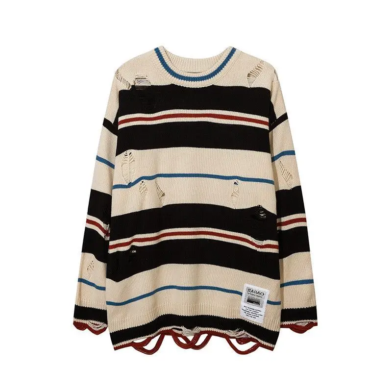Destroy Hole Striped Sweater Men Black Loose Punk Pullover Knitted Sweaters Loose Jumper Pullover
Destroy Hole Striped Sweater Men Black Loose Punk Pullover Knitted Sweaters Loose Jumper Pullover