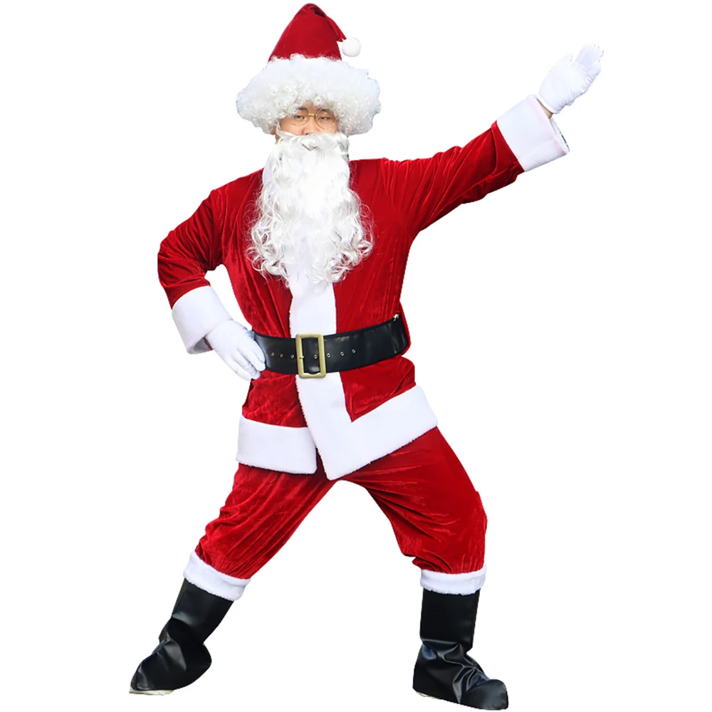Santa Claus Adults Christmas Costume Golden Velvet Hat Beard Clothes Fancy In Christmas Men Suits
Santa Claus Adults Christmas Costume Golden Velvet Hat Beard Clothes Fancy In Christmas Men Suits