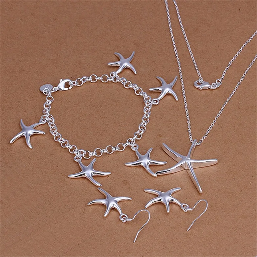 Hot new 925 sterling Silver fine starfish Pendant Bracelet necklace earrings Jewelry set for women Fashion Party Christmas Gifts
Hot new 925 sterling Silver fine starfish Pendant Bracelet necklace earrings Jewelry set for women Fashion Party Christmas Gifts
