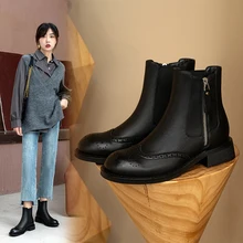 NewCurve Ankle Boots Platform Women Cow Leather Dr Martens Boots Round Toe Elastic Band Thick Sole Ladies Shoes Work Boots