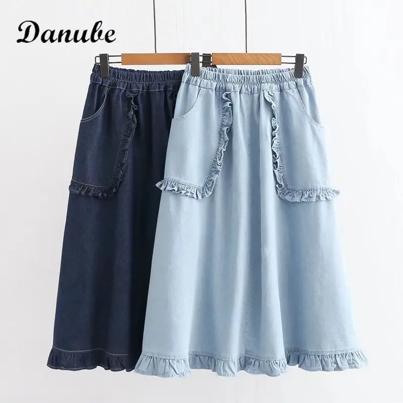 Винтажная синяя джинсовая юбка с оборками, Женская японская Осенняя юбка в стиле девушки Мори с высокой талией, кавайные джинсовые юбки, повседневные трапециевидные юбки с карманами
Винтажная синяя джинсовая юбка с оборками, Женская японская Осенняя юбка в стиле девушки Мори с высокой талией, кавайные джинсовые юбки, повседневные трапециевидные юбки с карманами