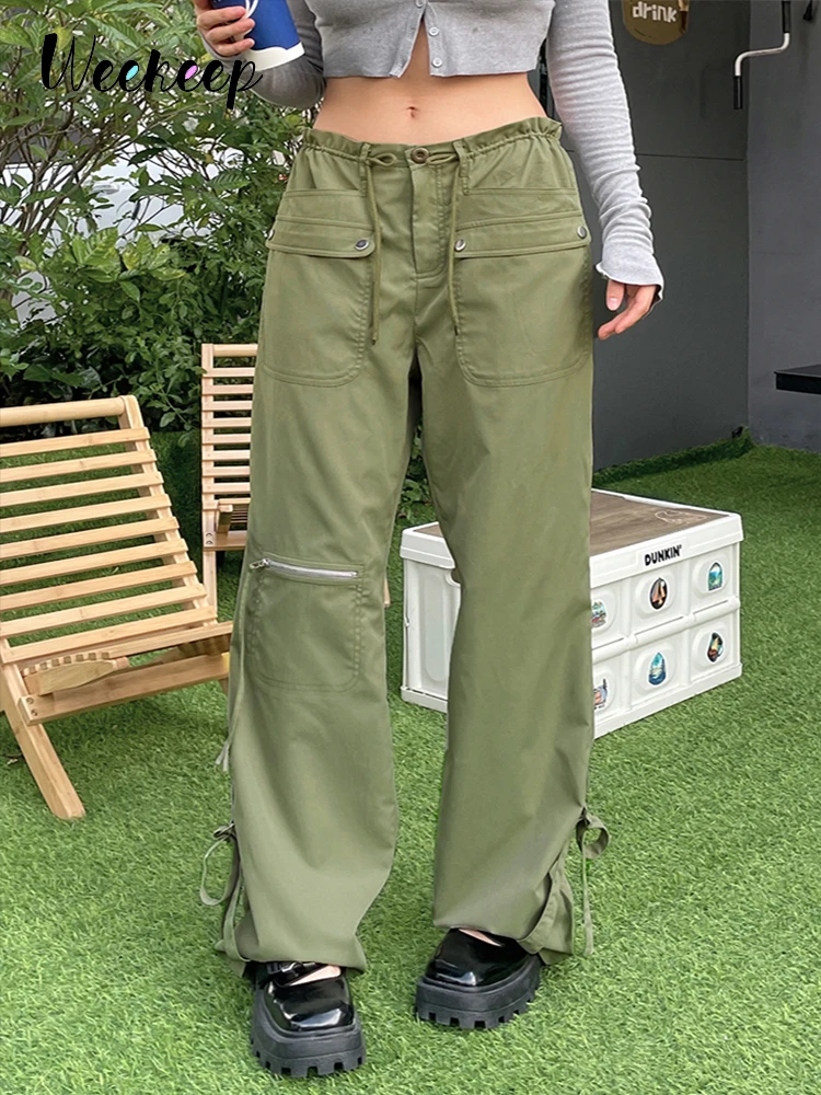 Weekeep Women Green Cargo Pants Fairycore Low Rise Vintage Pockets Pants Streetwear Korean Fashion Outfits Ladies 90s Sweatpants
Weekeep Women Green Cargo Pants Fairycore Low Rise Vintage Pockets Pants Streetwear Korean Fashion Outfits Ladies 90s Sweatpants