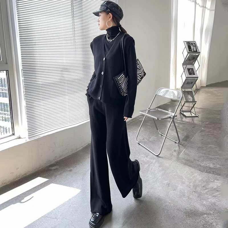 Korean Style Women's Fall Winter Warm Knitted Three Pieces Set Women Cardigan Vest + Pullover Sweater + Wide Leg Pants Outfit
Korean Style Women's Fall Winter Warm Knitted Three Pieces Set Women Cardigan Vest + Pullover Sweater + Wide Leg Pants Outfit