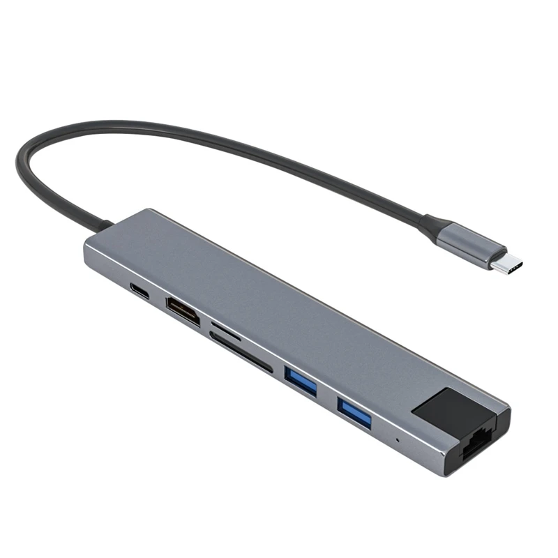 USB-концентратор 7 в 1 с 4K @ 30 Гц HDMI-совместимый + RJ45 + USB3.0X2 + PD + SD/TF-кардридер 
USB-концентратор 7 в 1 с 4K @ 30 Гц HDMI-совместимый + RJ45 + USB3.0X2 + PD + SD/TF-кардридер