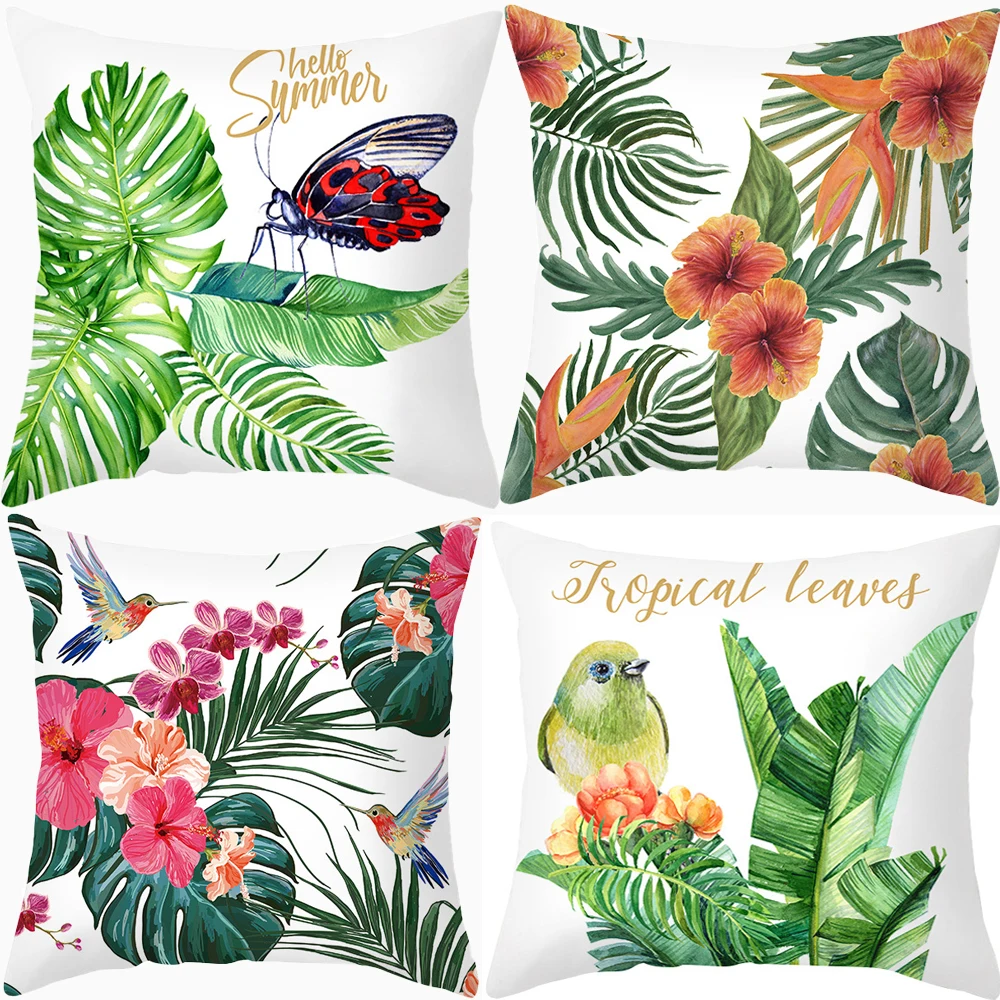 

Tropical Banana Leaves Cushion Cover Palm Leaf Butterfly And Bird Print Pillowcover Decorative Pillow Case Sofa Throw Pillowcase