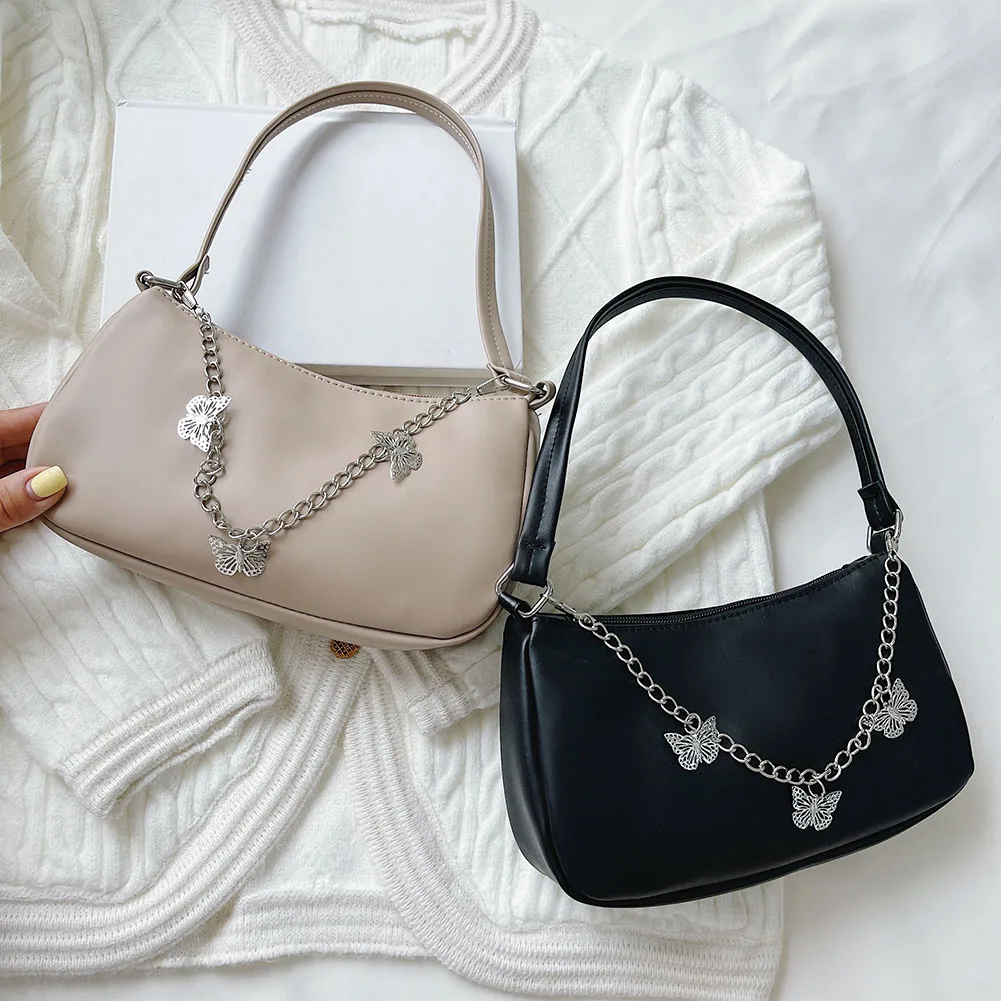 Stylish Butterfly Chain Shoulder Shopping Bags Women Small Pure Color Handbags Daily PU Leather Underarm Bags
Stylish Butterfly Chain Shoulder Shopping Bags Women Small Pure Color Handbags Daily PU Leather Underarm Bags