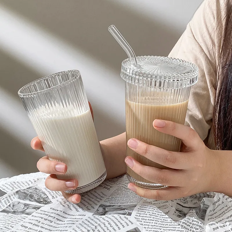 375Ml Stripe Glass Cup with Lip Straw Japanese Style Cup Chic Milk Coffee Cups with Lid Tea Cup Glass Beer Can Breakfast Mug
375Ml Stripe Glass Cup with Lip Straw Japanese Style Cup Chic Milk Coffee Cups with Lid Tea Cup Glass Beer Can Breakfast Mug