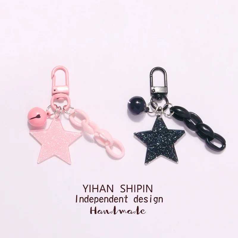 

Glitter Stars Acrylic Keychain Bell Pendant Keyring For Girls Backpack Charm Headphone Case Accessorie Creative Friendship Gifts