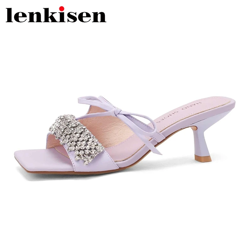 Lenkisen Genuine Leather Peep Toe High Heel Mules Rhinestone Decoration Butterfly-knot Fashion Elegant Mature Women Sandals L16
Lenkisen Genuine Leather Peep Toe High Heel Mules Rhinestone Decoration Butterfly-knot Fashion Elegant Mature Women Sandals L16