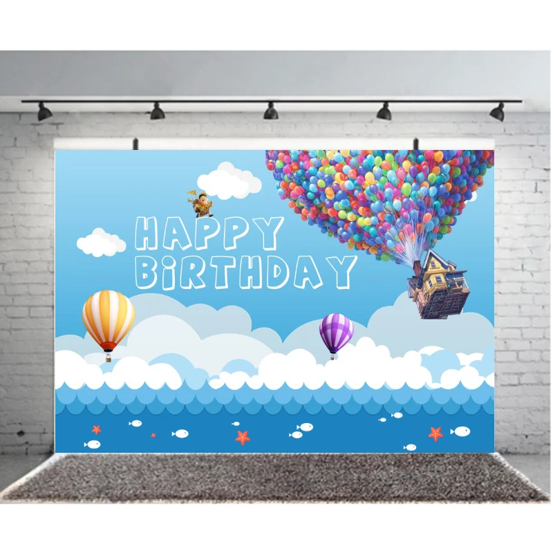 

Hot-Air Balloon Up Background Children Birthday Party Decoration Banner Photography Backdrop Photo Studio Customize Photocall