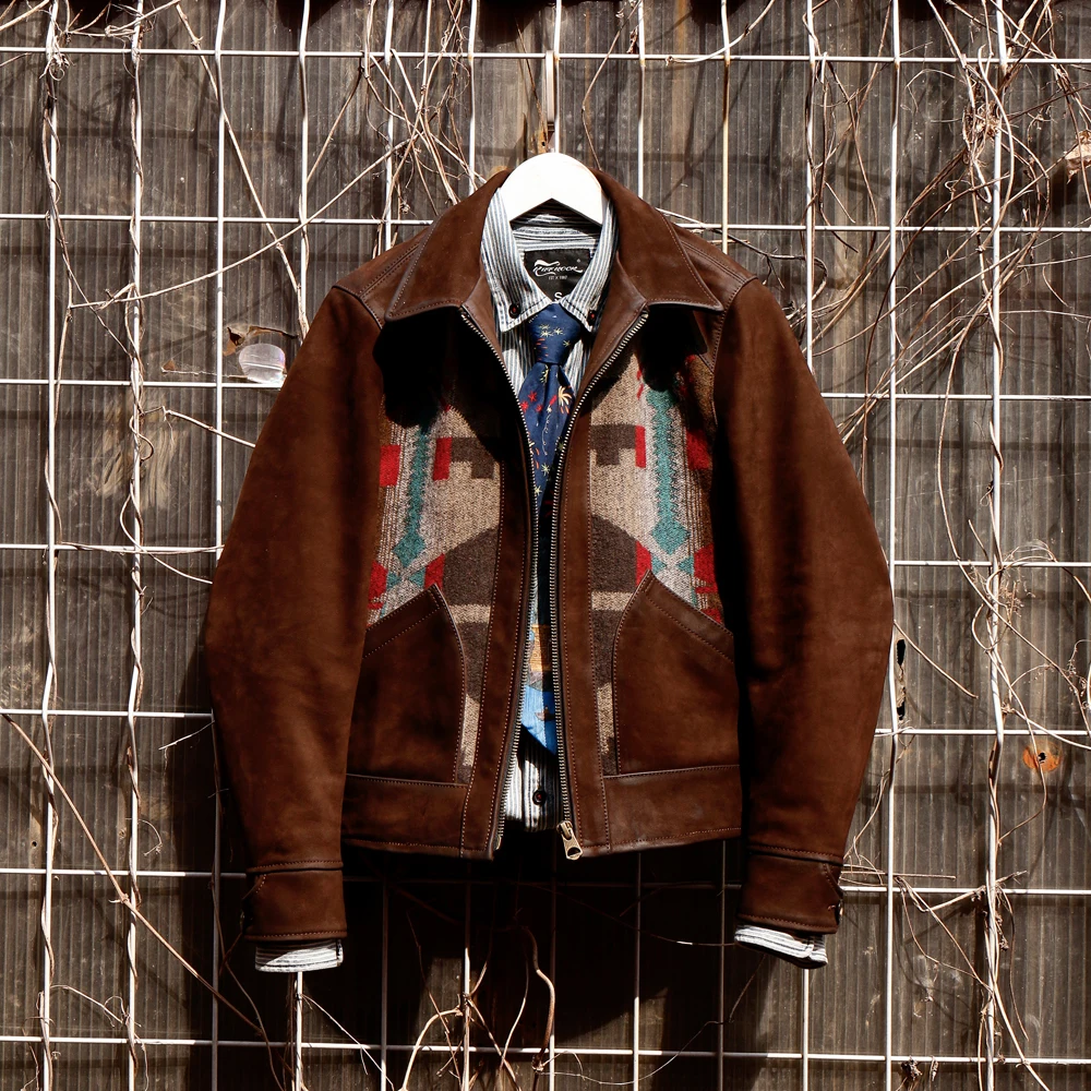 

Tailor Brando J-122 Italian Tuscan Polished Leather American Retro Navajo Blanket 1940s Western Denim Leather Jacket