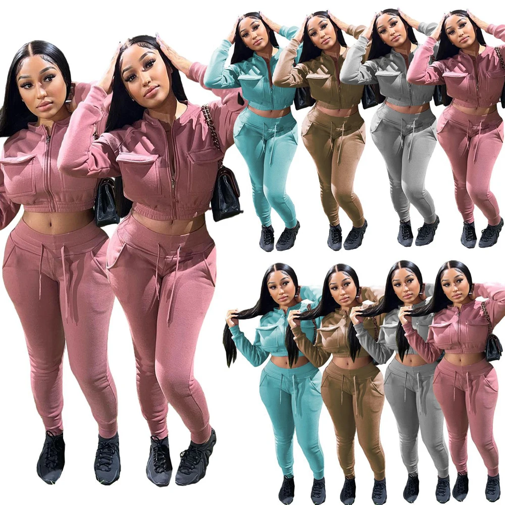 Спортивный костюм для женщин, комплект из двух предметов, спортивные брюки-карго и короткий топ, Осень-зима 
Спортивный костюм для женщин, комплект из двух предметов, спортивные брюки-карго и короткий топ, Осень-зима