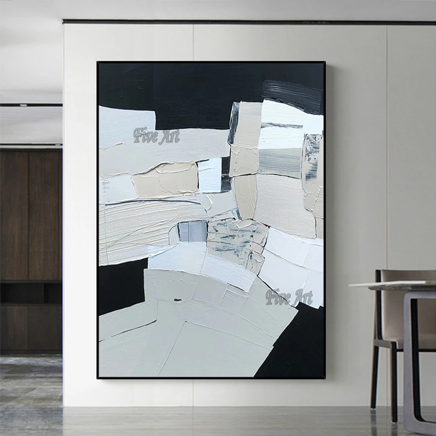Холст, настенное искусство, Современный домашний декор, черно-белая абстрактная картина маслом, без рамы, толстая текстура, картины для гостиной 
Холст, настенное искусство, Современный домашний декор, черно-белая абстрактная картина маслом, без рамы, толстая текстура, картины для гостиной
