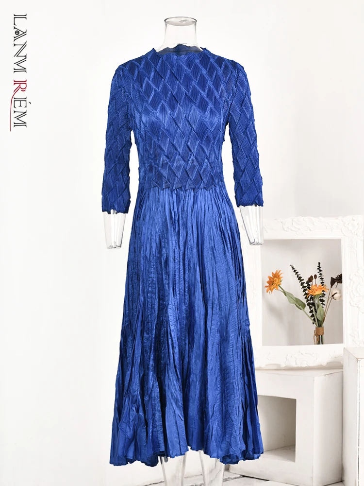 

Женское асимметричное плиссированное платье LANMREM, однотонное платье трапециевидной формы с круглым вырезом и длинными рукавами, новинка 2023, 2A257101