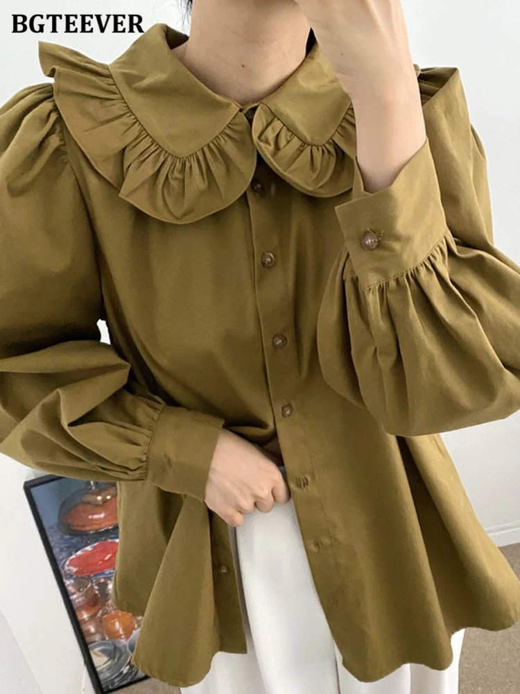 BGTEEVER Chic Autumn Peter pan Collar Ladies Single-breasted Shirts Vintage Full Sleeve Loose Female Solid Blouses Tops 2022
BGTEEVER Chic Autumn Peter pan Collar Ladies Single-breasted Shirts Vintage Full Sleeve Loose Female Solid Blouses Tops 2022