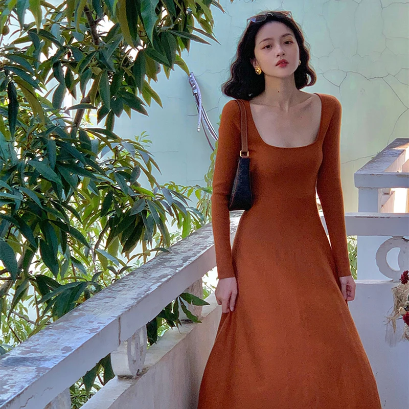 Elegant Long Sleeve Sweater Dress Women Knit Autumn Dress Female Slim A-line Casual Vintage Dress For Women Square Collar
Elegant Long Sleeve Sweater Dress Women Knit Autumn Dress Female Slim A-line Casual Vintage Dress For Women Square Collar
