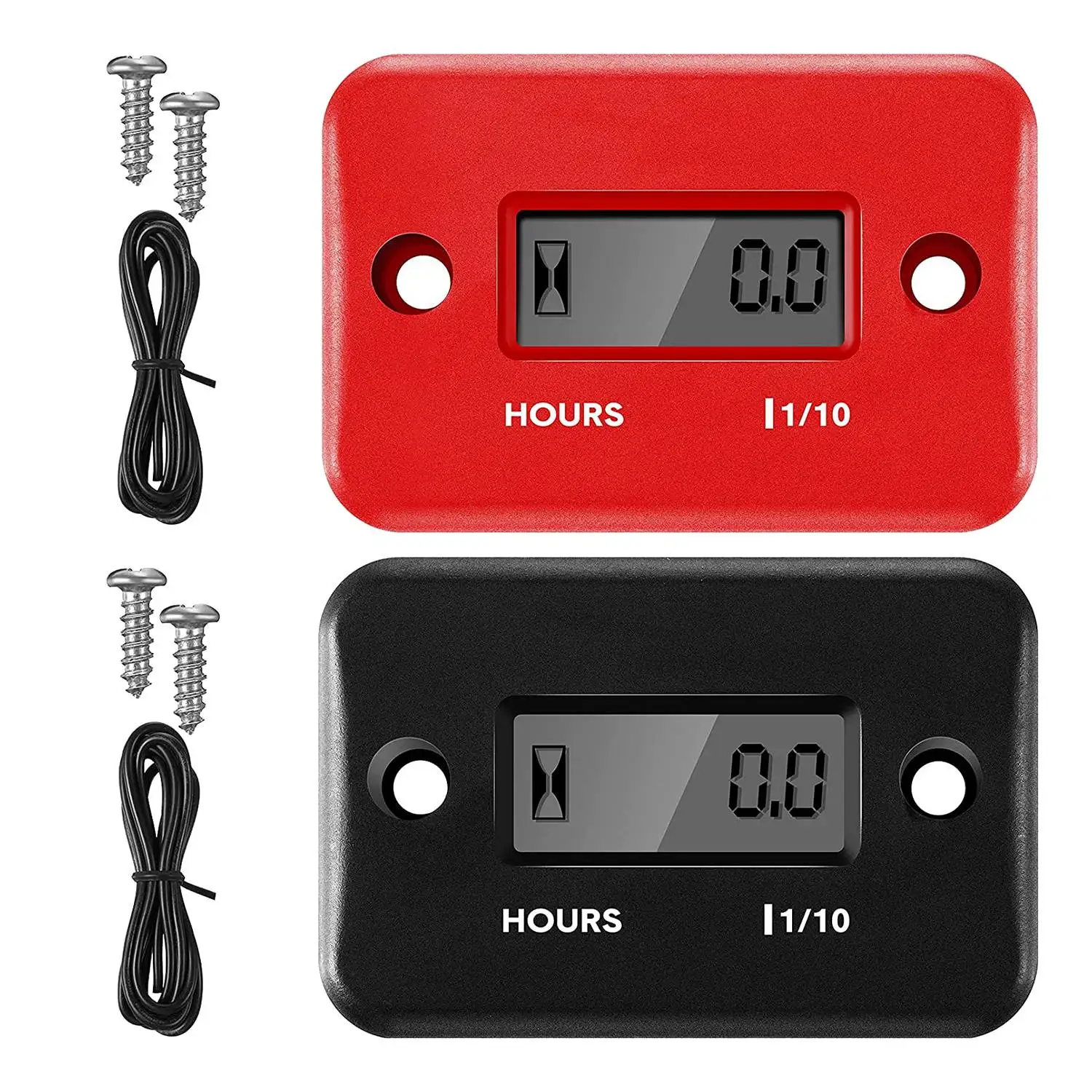 

2 Pieces Inductive Hour Meter for Gas Engine Lawn Mower Dirt Bike Motorcycle Motocross Snowmobile Marine (Black Red)